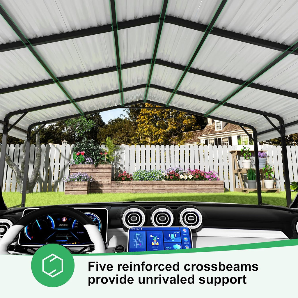 AirWire 20x20 FT Metal Carport with Heavy Duty Carport Canopy, Car Port with Reinforced Base and Five Canopy Beams, 2 Car Garage Shelter for Car, Boats and Truck
