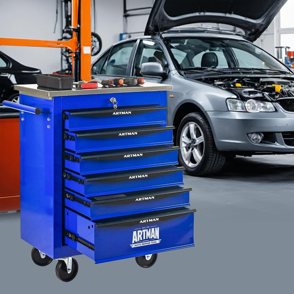 Campfun Tool Cart on Wheels 6 Drawers Rolling Tool Chest Workbench, Metal Tool Cabinet with Extra 7 Tool Storage Boxes, Tool Chest Combo Portable Mechanic Tool Cart for Garage Workshop Warehouse