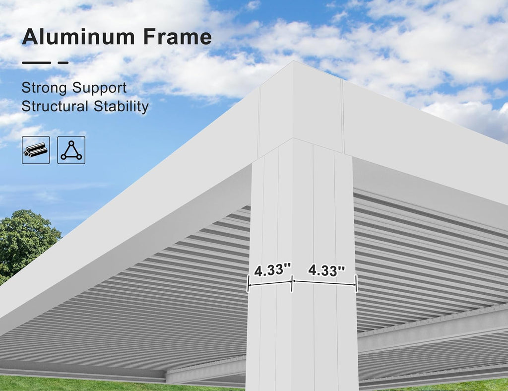 PURPLE LEAF Outdoor Louvered Pergola 12'x20' White Aluminum Modern Pergola with 4 Independently Adjustable Louver Roof Hardtop for Patio Garden