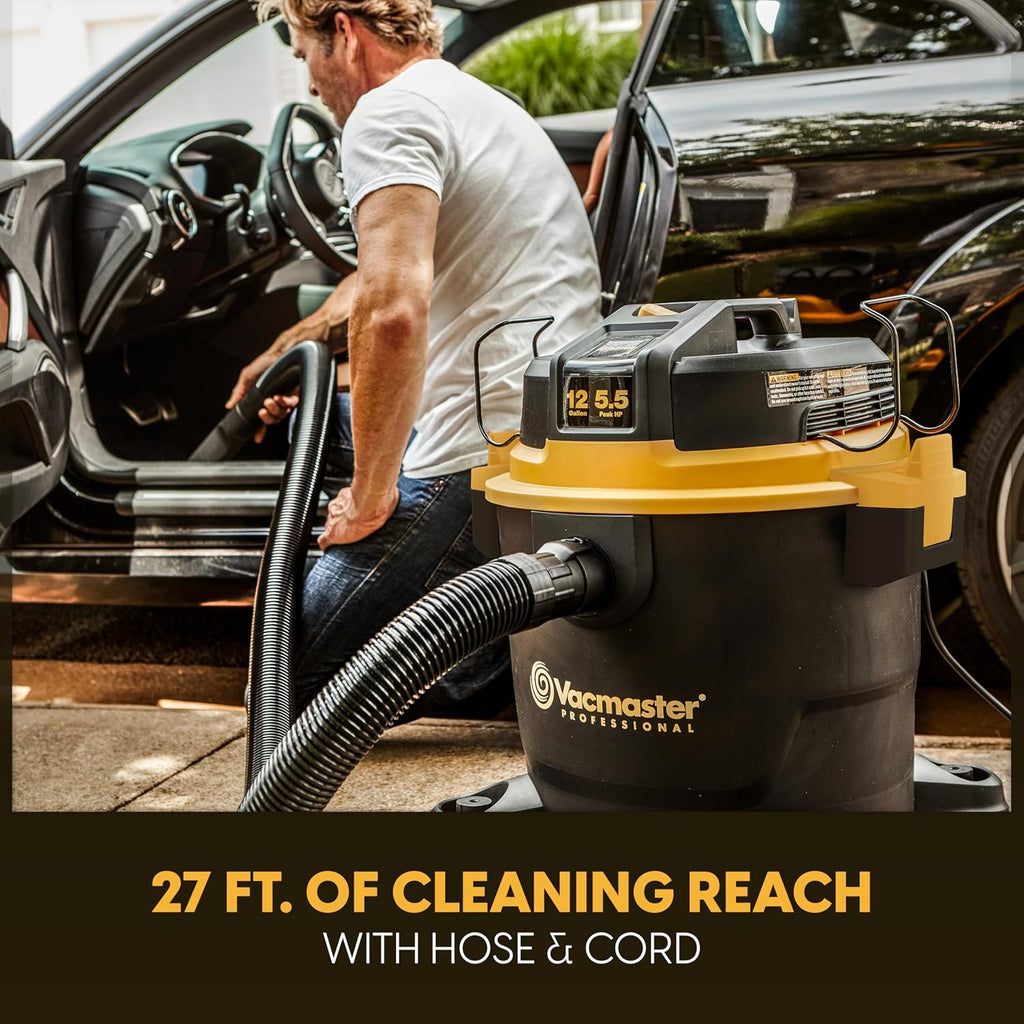Vacmaster Professional - Professional Wet/Dry Vac, 12 Gallon, Beast Series, 5.5 HP 2-1/2' Hose (VJH1211PF0201) , Black