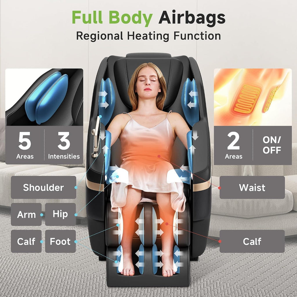 Real Relax 2025 Full Body Massage Chair, Zero Gravity Shiatsu Massage Chair Recliner, Foot Massage, Bluetooth, Large Control Screen (Black and Gold)