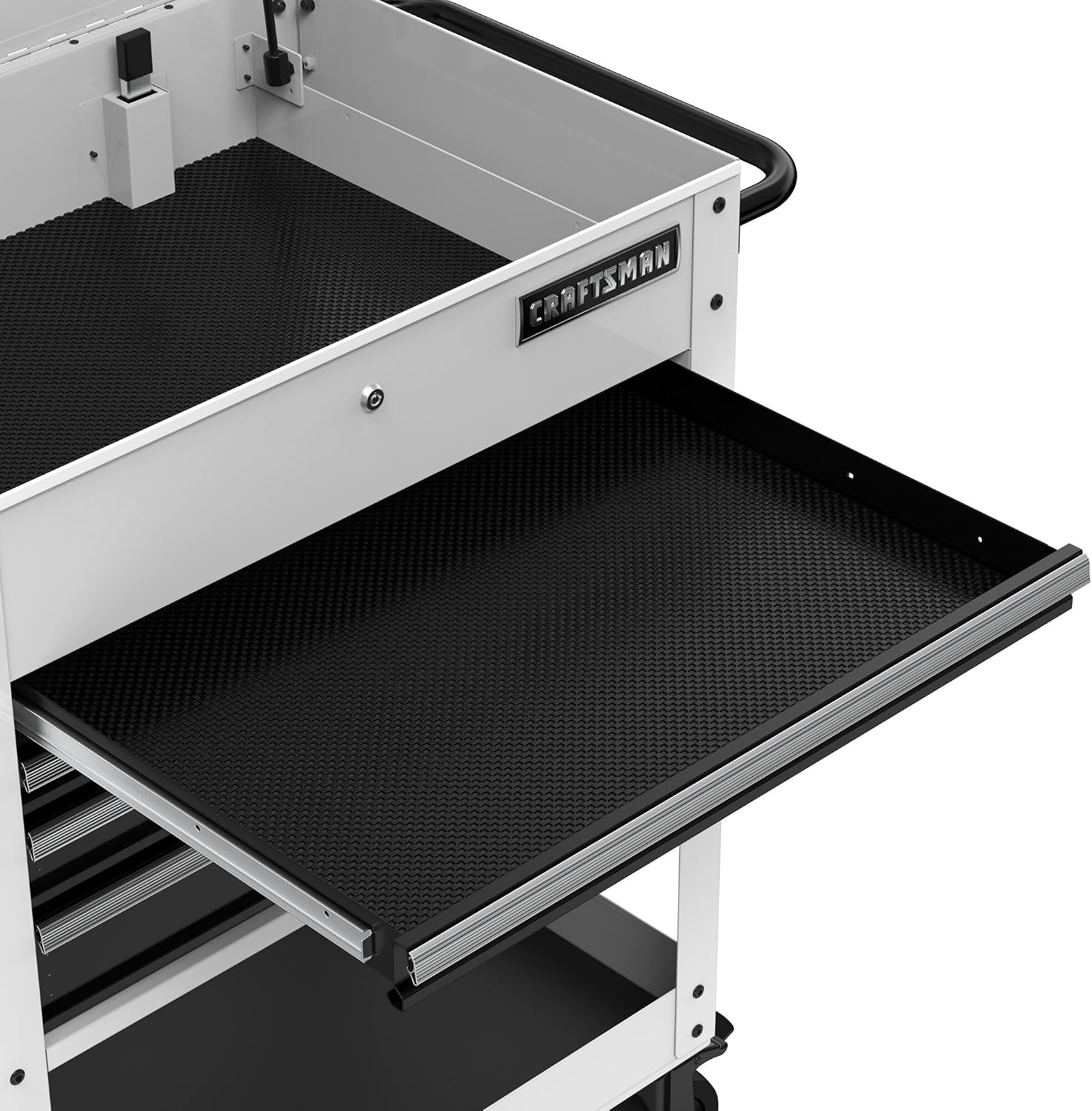 CRAFTSMAN Rolling Tool Chest with Drawers, Tool Box with Wheels and 4 Drawers, Power Outlets and USB, Protective Liner, Steel Utility Cart Storage Cabinet, Supports up to 700 lbs, White (CMST98276WW)