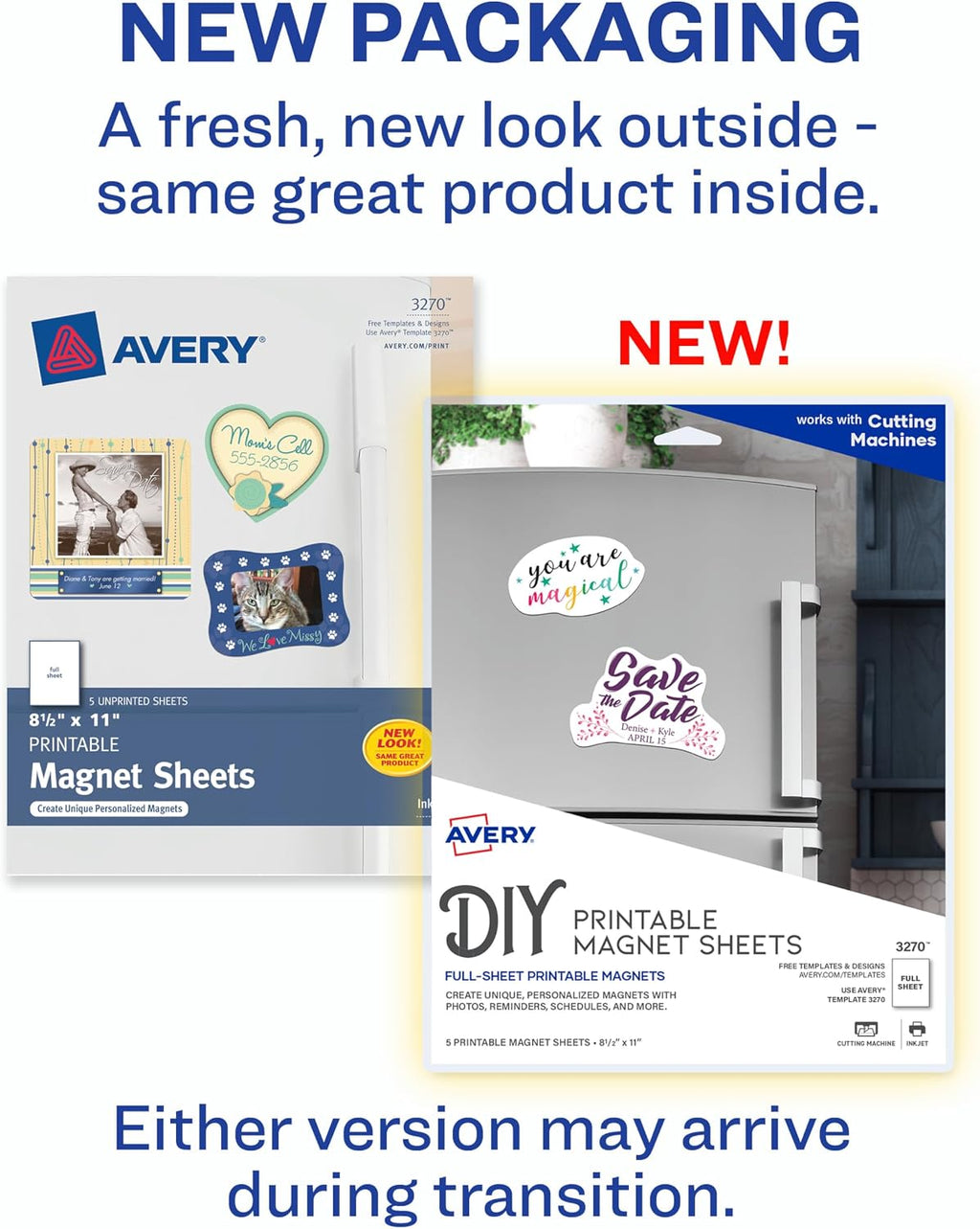 Avery Printable Magnet Sheets, 8.5' x 11', Inkjet Printer, Pack of 60 Matte White Sheets (3270)