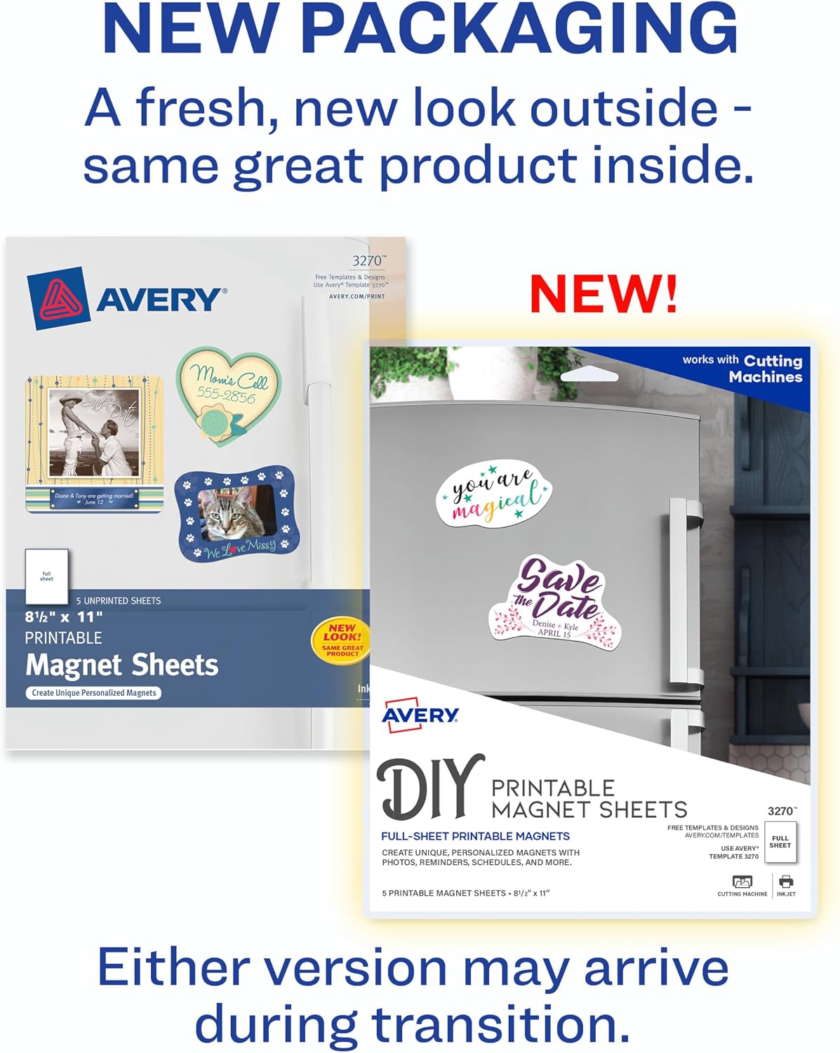 Avery Printable Magnet Sheets, 8.5' x 11', Inkjet Printer, Pack of 60 Matte White Sheets (3270)