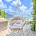 Hammock Chair with Cushion and S Hooks, Handmade Macrame Swing Chair with Hanging Hardware Kits, Bohemian Style Cotton Rope Hanging Chair for Bedroom Indoor Outdoor