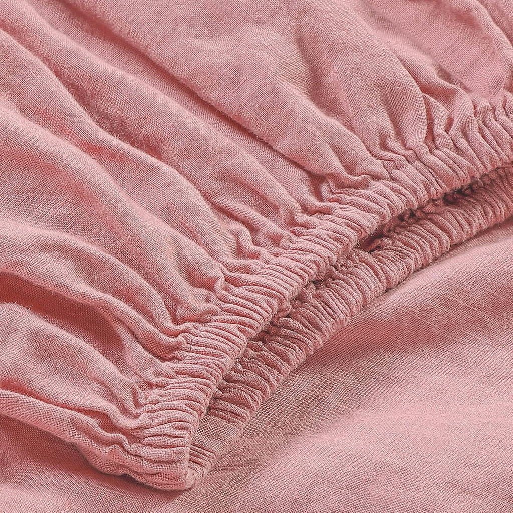 Sijo Stone Washed Organic French Linen Bed Sheet Set, GOTS Certified Organic, Best Cooling Linen Sheet Award by Sleep Foundation, 4 Piece - 2 Pillowcases, 1 Fitted and 1 Flat (Pink Clay, Cal King)