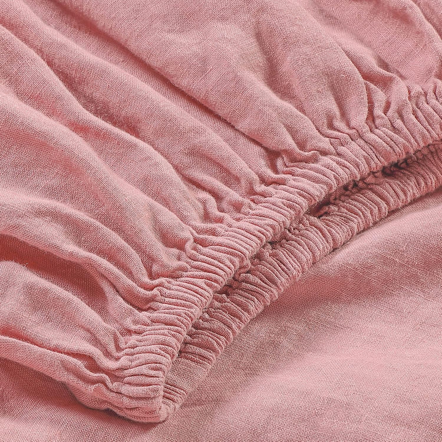 Sijo Stone Washed Organic French Linen Bed Sheet Set, GOTS Certified Organic, Best Cooling Linen Sheet Award by Sleep Foundation, 4 Piece - 2 Pillowcases, 1 Fitted and 1 Flat (Pink Clay, Cal King)