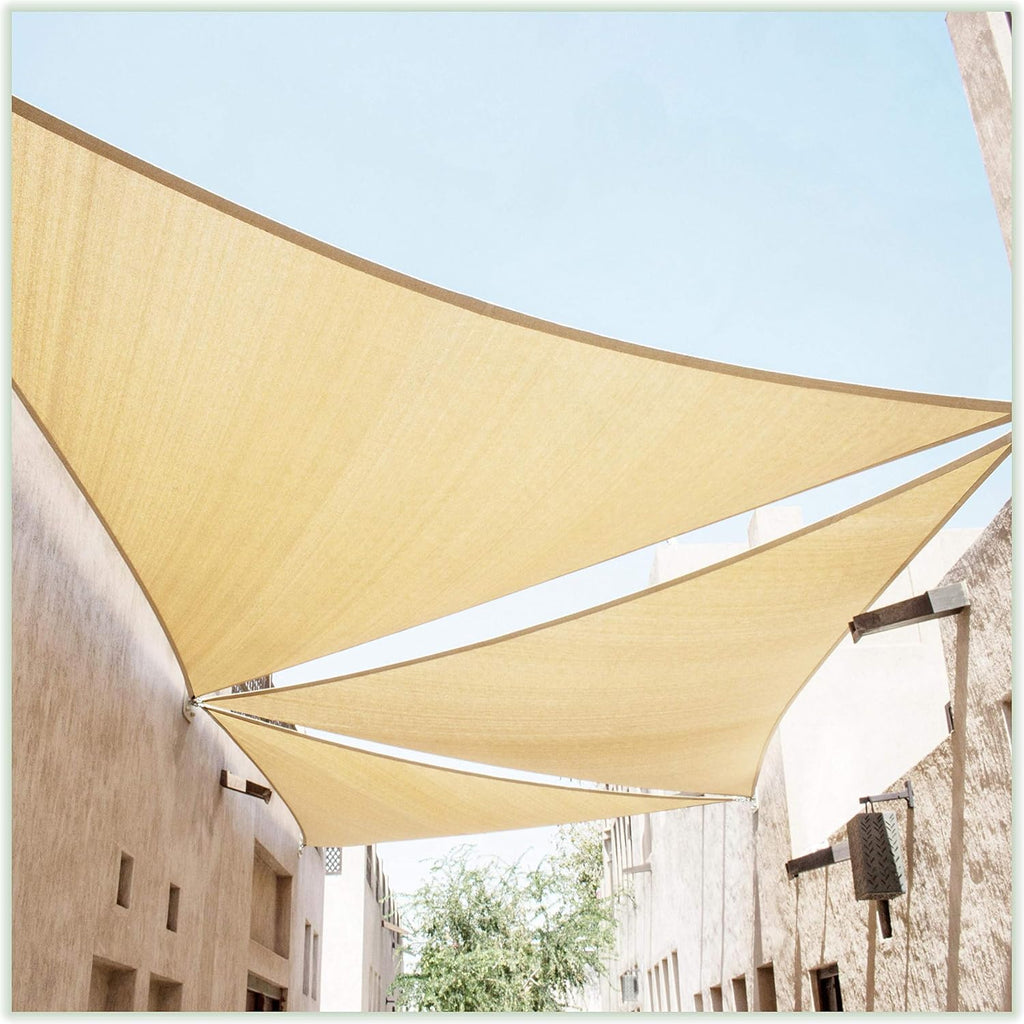 ColourTree CTAPT16 Custom Size Order to Make 12' x 20' x 23.3' Beige Right Triangle Sun Shade Sail Canopy Mesh Fabric UV Block UPF50 - Commercial Heavy Duty - 190 GSM - 3 Years Warranty