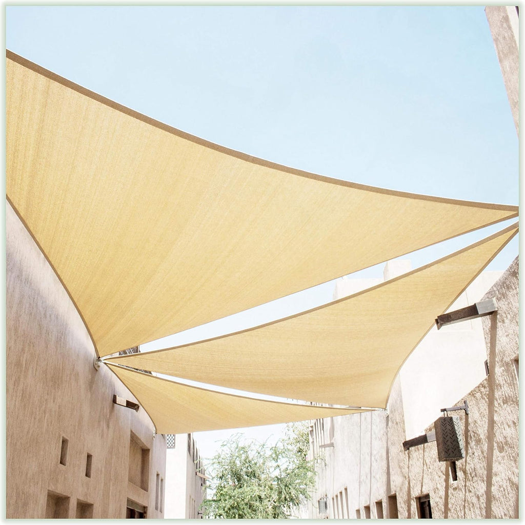 ColourTree CTAPT22 Custom Size Order to Make 12' x 21' x 24.2' Beige Right Triangle Sun Shade Sail Canopy Mesh Fabric UV Block UPF50 UPF50 - Commercial Heavy Duty - 190 GSM - 3 Years Warranty