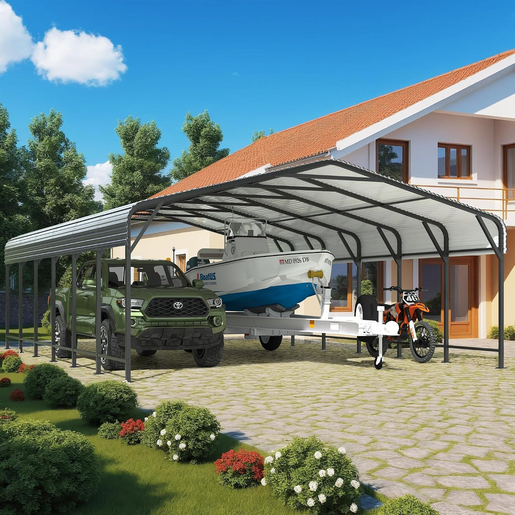 AirWire 20x30 FT Metal Carport Canopy Heavy Duty with Reinforced Base and Galvanized Steel Roof & Frame, 2 Car Garage Shelter for Cars, Boats and Trucks