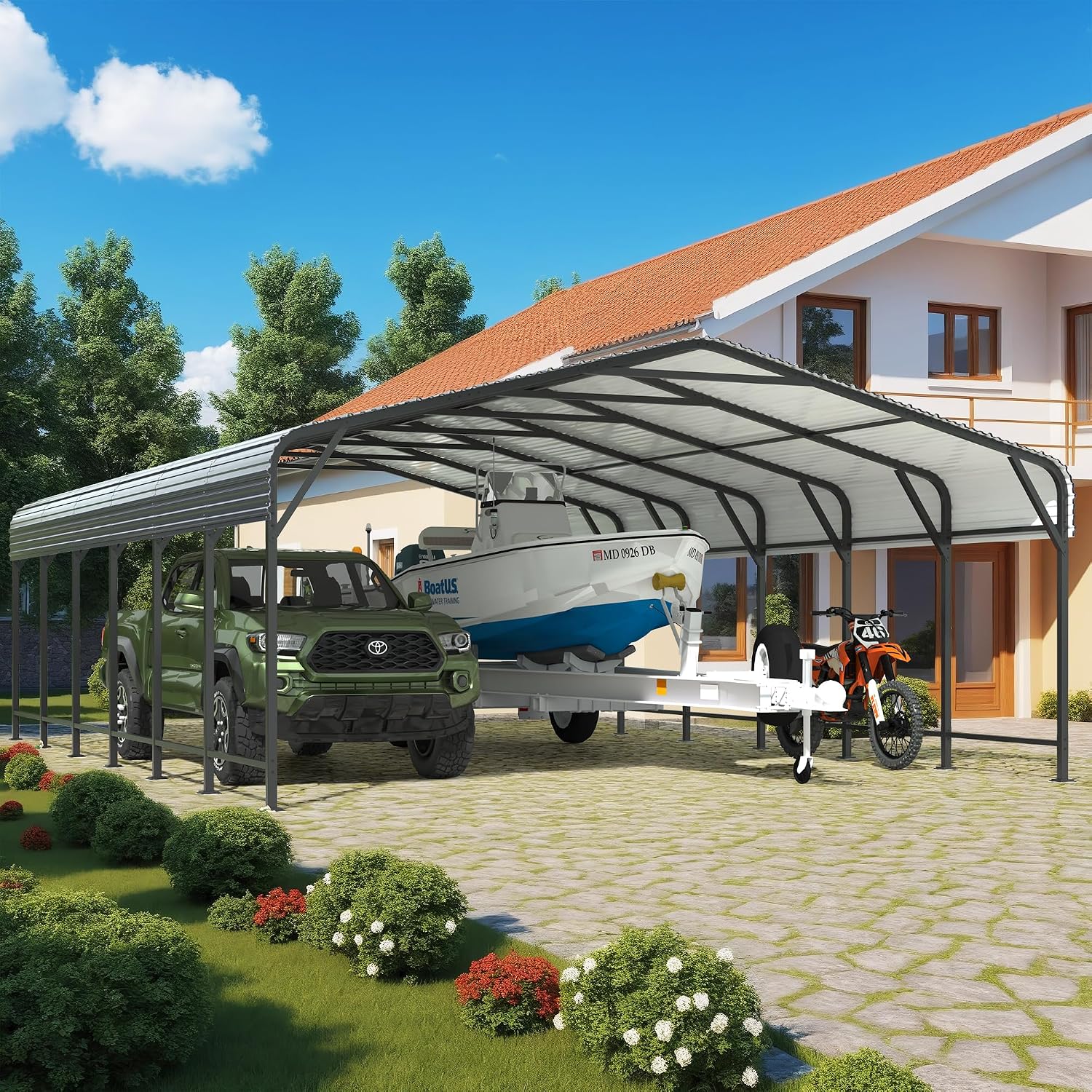 AirWire 20x30 FT Metal Carport Canopy Heavy Duty with Reinforced Base and Galvanized Steel Roof & Frame, 2 Car Garage Shelter for Cars, Boats and Trucks