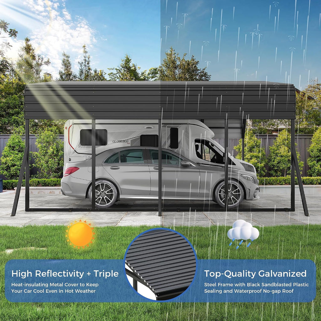 AirWire 20'x20' Heavy Duty Carport Canopy for 2 Car, Metal Car Port Garage with Galvanized Steel Roof and Reinforced Stable Triangle Frame Base, Large Car Tent Shelter for Car, Pickup, Tractor, Boat