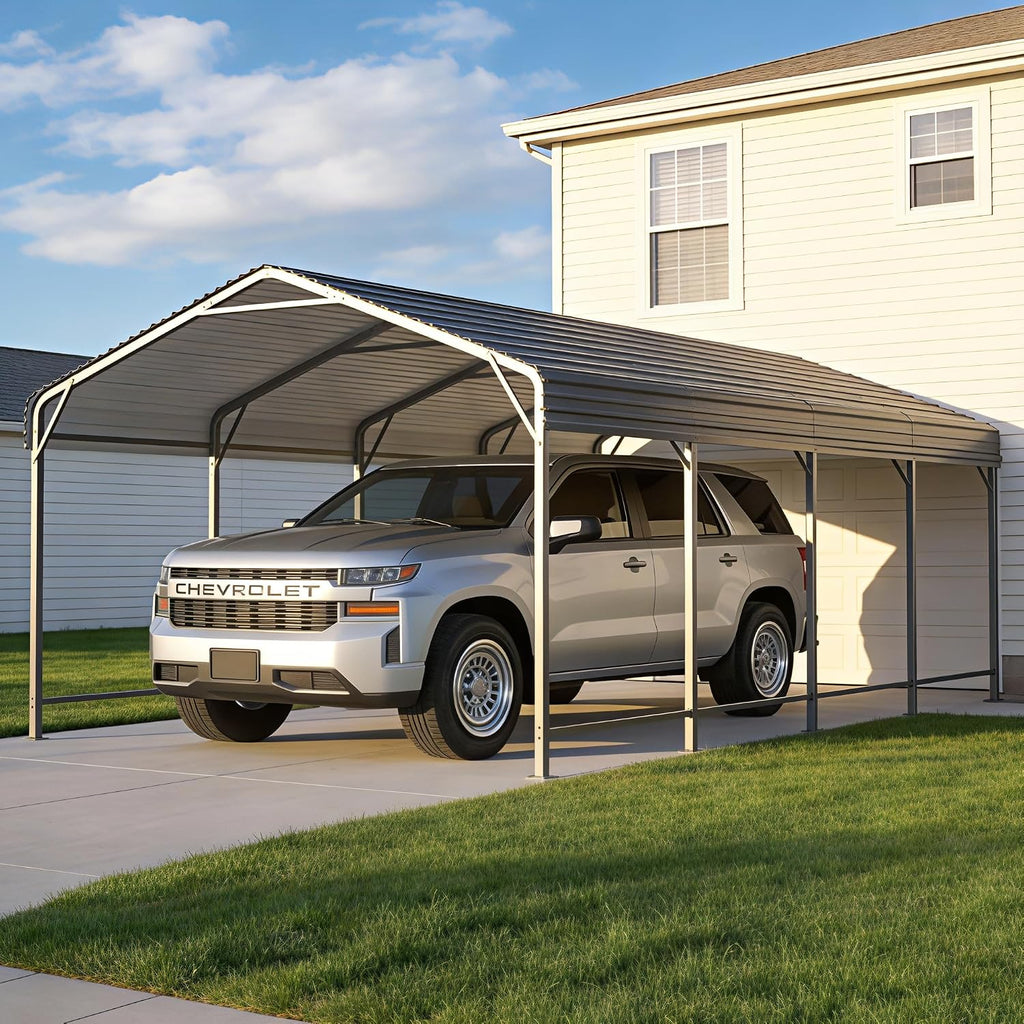 AIRWIRE 12x20 Metal Carport Canopy with Enhanced Base, Heavy Duty Car Port Garage, Outdoor Galvanized Car Shelter for Car, Boats and Truck