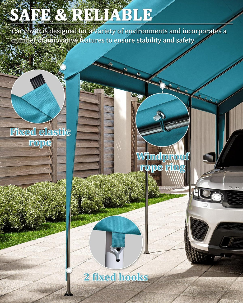 Carport Canopy Replacement Cover 12x20 Heavy Duty Outdoor Portable Car Canopy Oxford Waterproof UV & Tear Resistant Garage Canopy with Ball Bungees (Frame is Not Included)