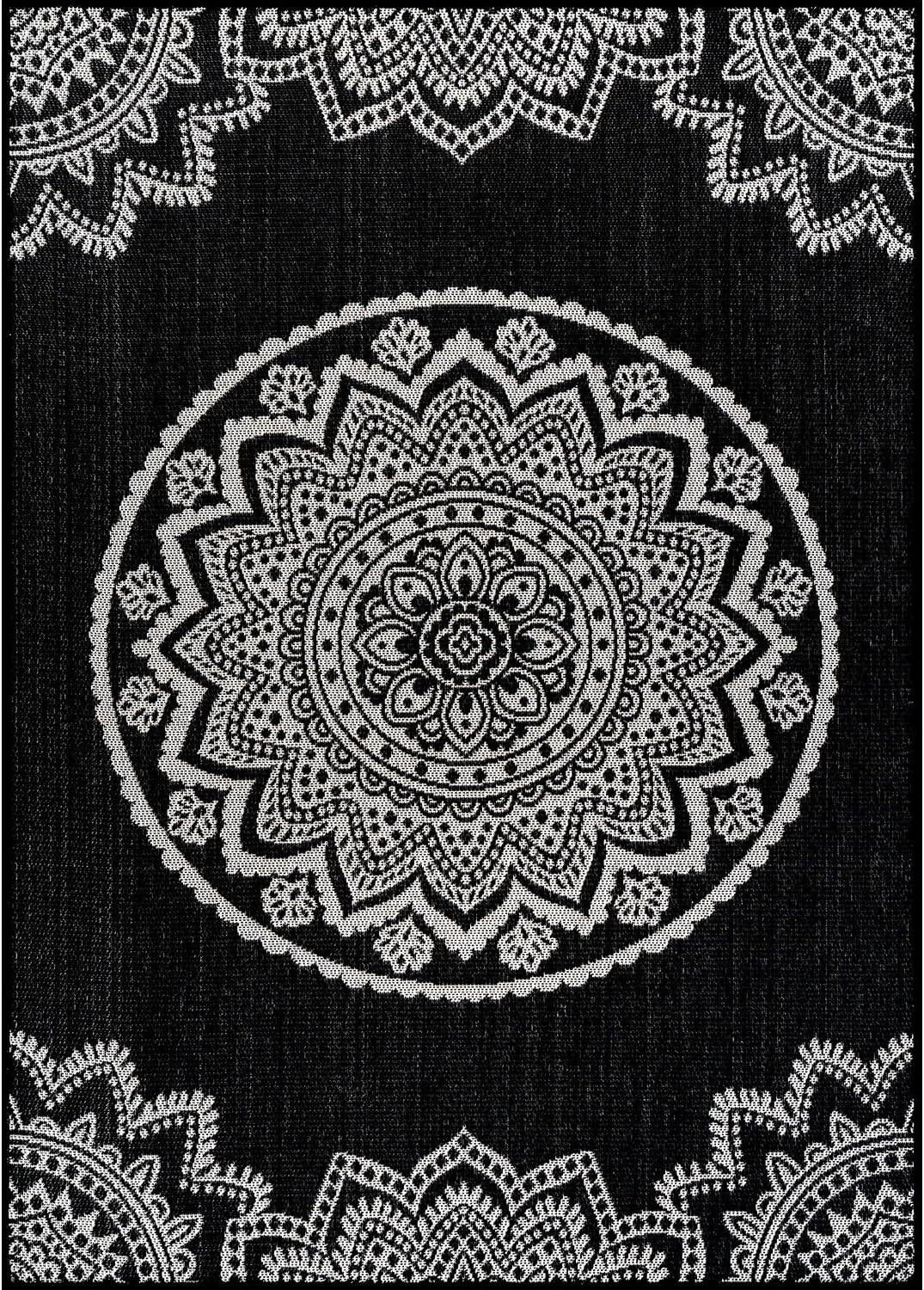 CAMILSON Outdoor Rug 8x10 Modern Area Rugs for Indoor and Outdoor Patios and Porches - Waterproof Washable Non-Shedding Easy-to-Clean Outside Carpet (8 x 10 Medallion - Black/White)