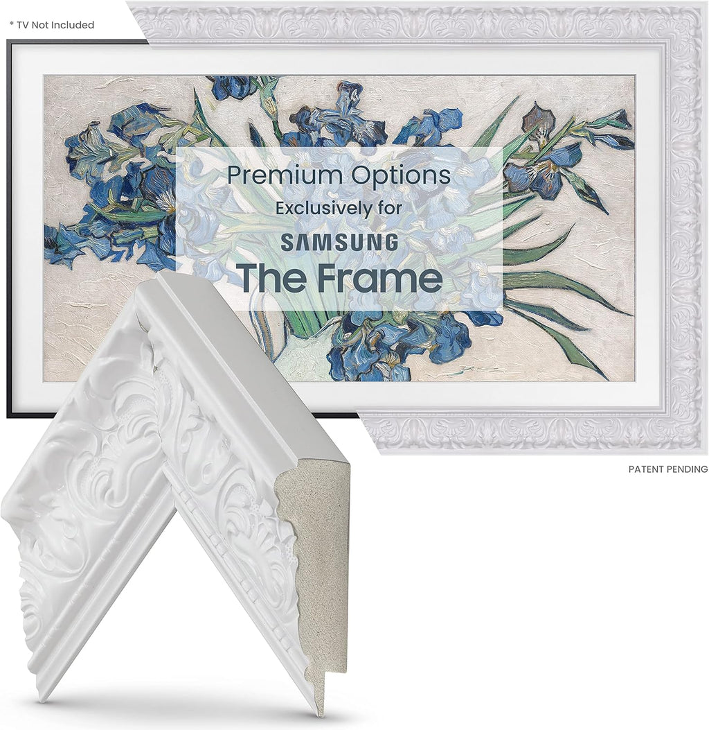 Tuscan Gloss White 75' Premiere Deco TV Frame - Compatible ONLY with Samsung The Frame TV and Pro TVs (Fits 2021-2026, LS03A, LS03B,LS03C,LS03D,LS03FA,LS03FW)
