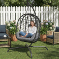 Foldable Hanging Egg Chair with Stand - Wicker Swing Hammock Chair with Cushion - for Patio Porch Balcony Weight Capacity 350lbs (Light Gray)
