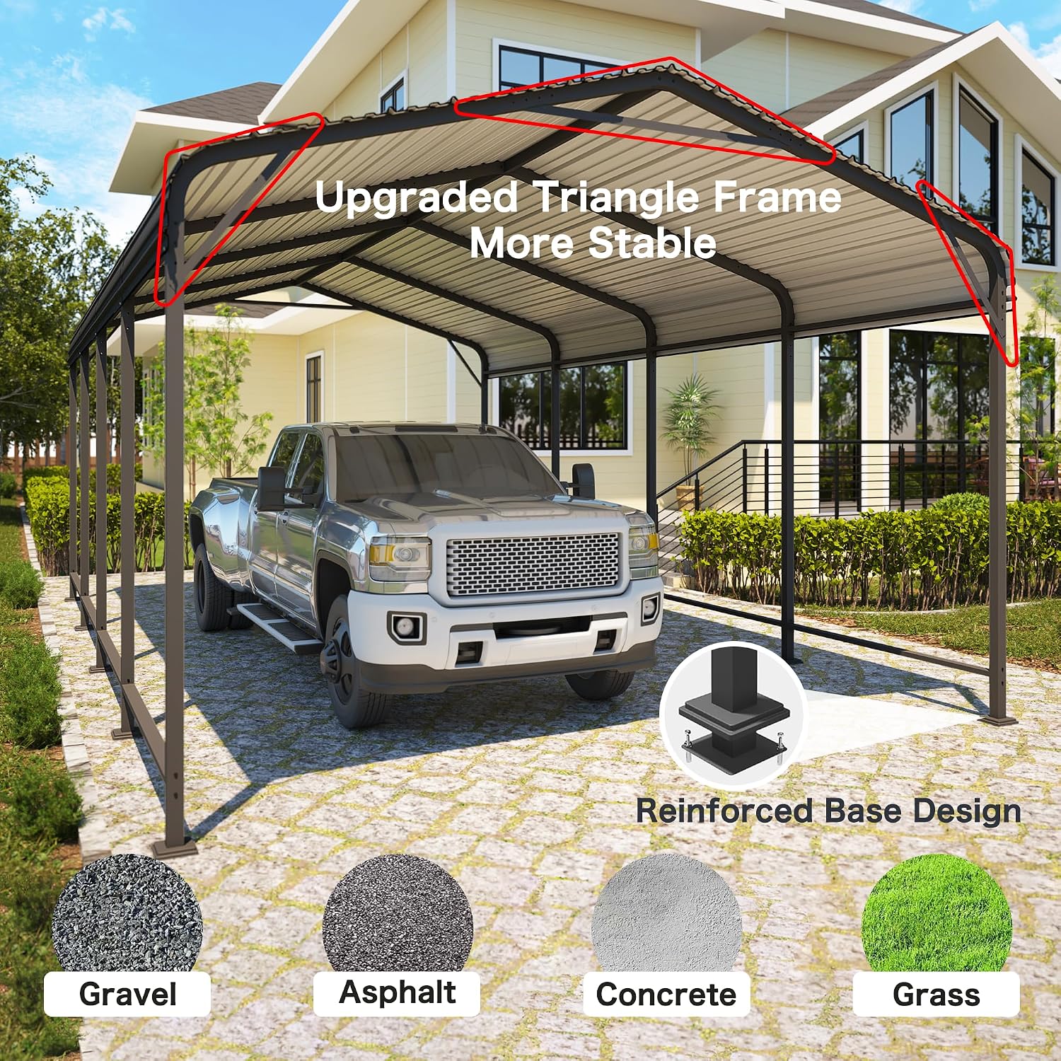 12x20FT Metal Carport, 335LBS Heavy Duty Carport Canopy with Galvanized Steel Roof, 40% Thicker Frame Metal Garage with Reinforced Base, All-Weather Outdoor Storage Car Port for Car, Camping