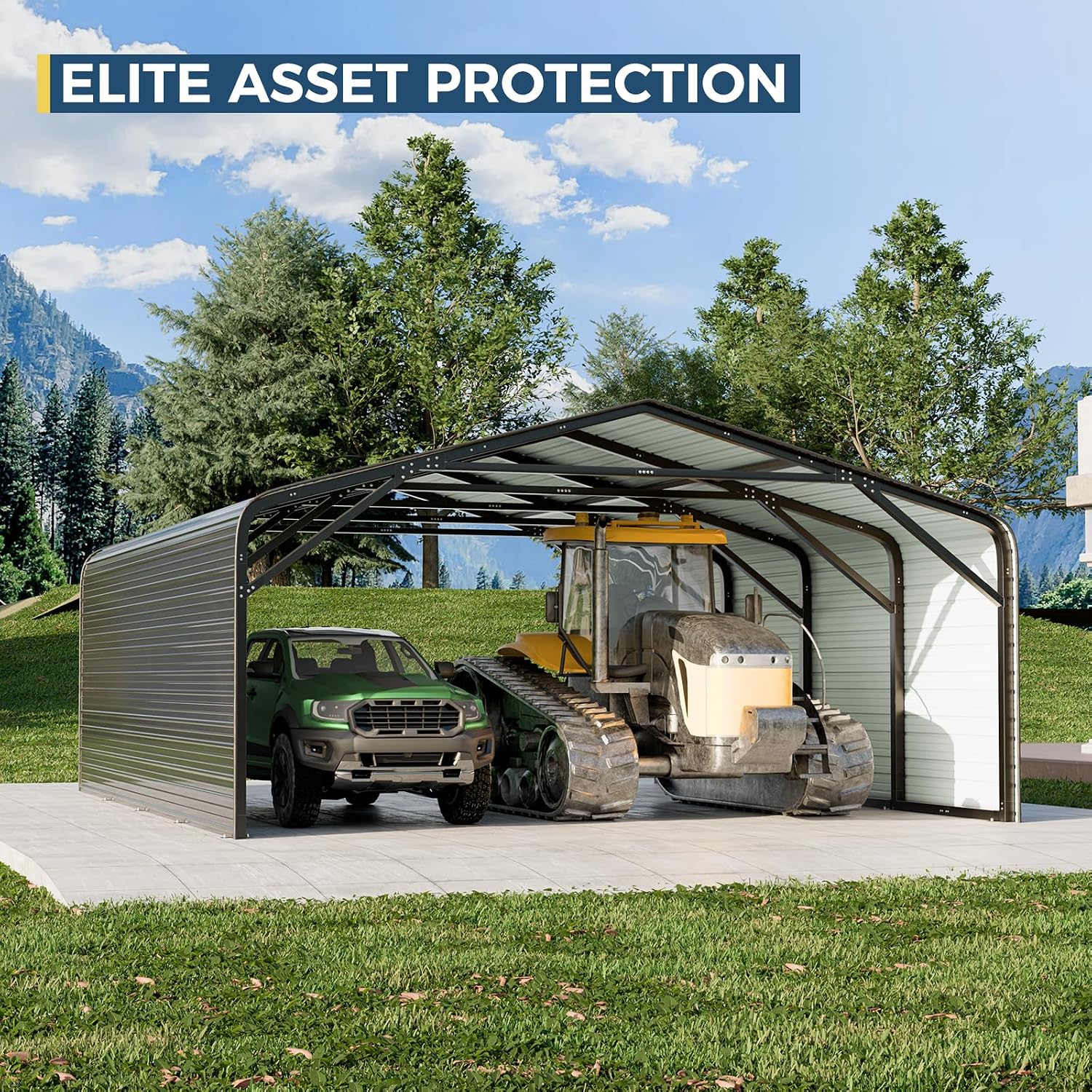 20x20 FT Heavy Duty Metal Carport with 2-Sided Enclosure, 2-Car Garage with Galvanized Steel Roof and Reinforcement, 120lbs/Sq.Ft Snow/Wind Resistant, Ground Anchors, Fits Pickups, Trucks, RVs,Boats