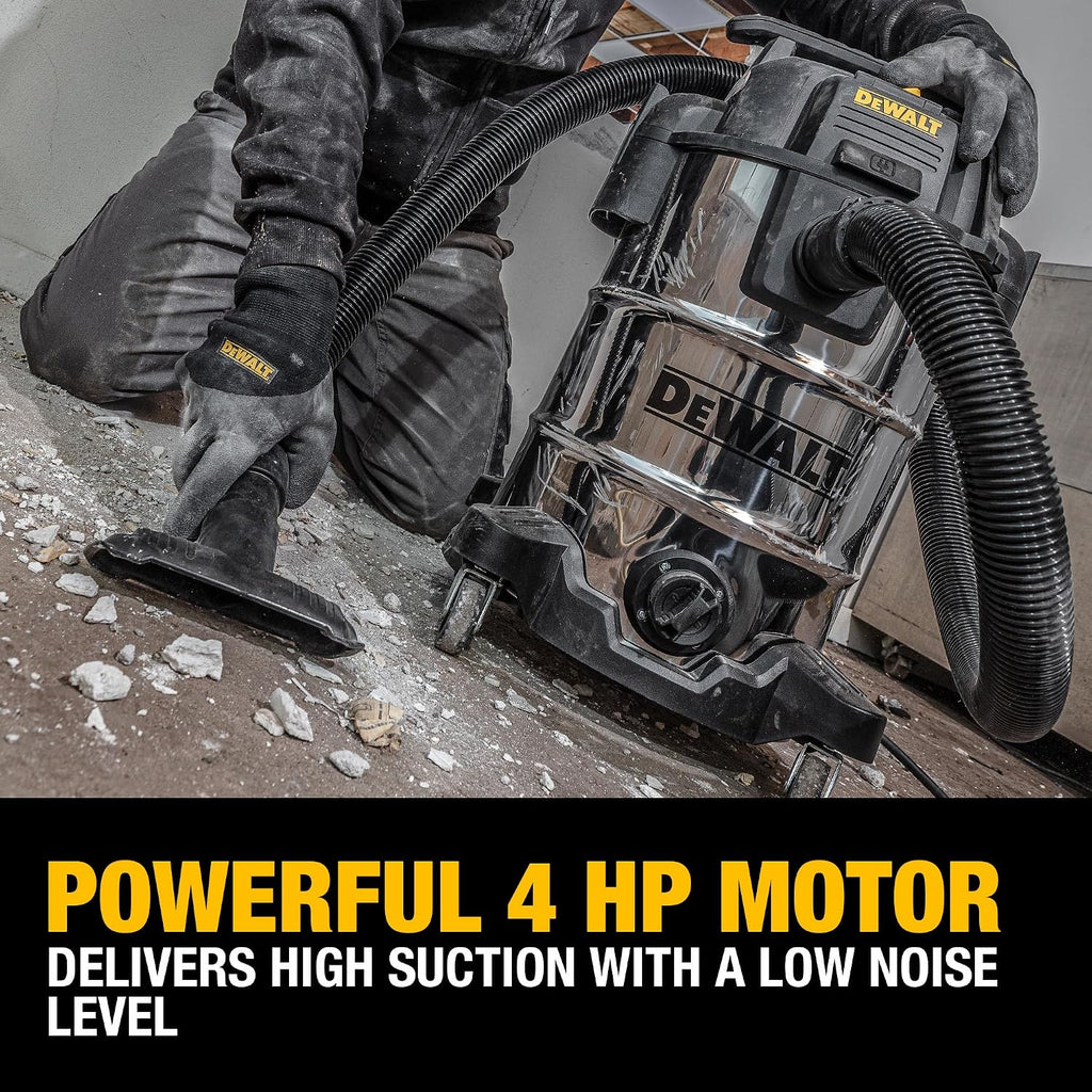 DEWALT DXV08S 8 Gallon Wet/Dry Vacuum, 4 Peak HP Shop Vacuum, Stainless Steel Tank, Silver