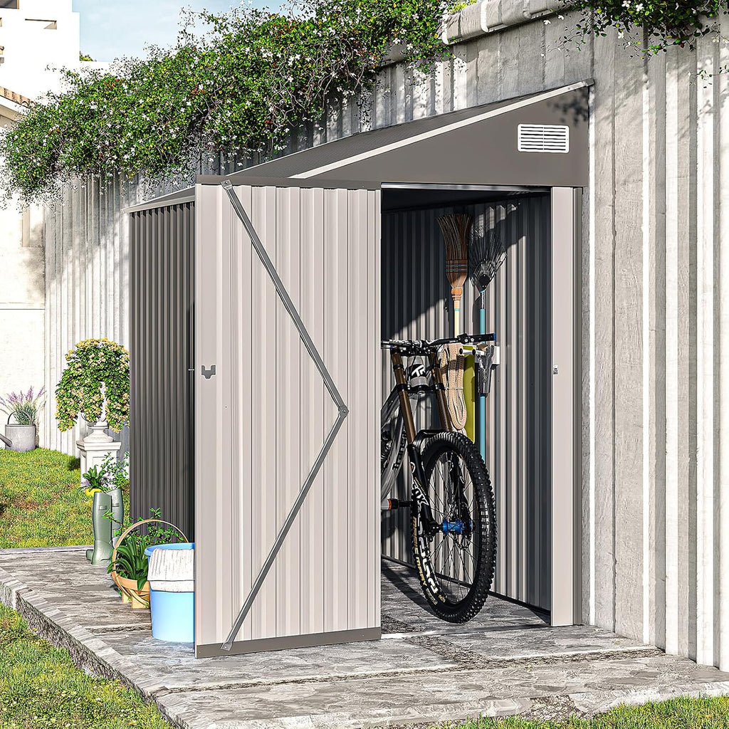 8 X 4 Ft Outdoor Storage Shed, Metal Garden Tool Shed with Lockable Door, Outdoor Door Storage Cabinet for Patio, Garage, Poolside, Bikes, and Garden (Gray)
