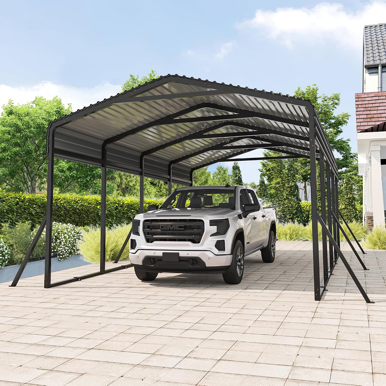 AirWire Carport Canopy 12'X20' Heavy Duty Car Port Galvanized Steel Roof, Reinforced Stable Triangle Frame for Snowy Windy Metal Carports Enhanced Base Car Tent for Car,RV,Pickup,Boat,Truck,Tractor