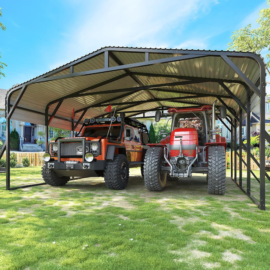 AirWire 20'x20' Heavy Duty Carport Canopy for 2 Car, Metal Car Port Garage with Galvanized Steel Roof and Reinforced Stable Triangle Frame Base, Large Car Tent Shelter for Car, Pickup, Tractor, Boat