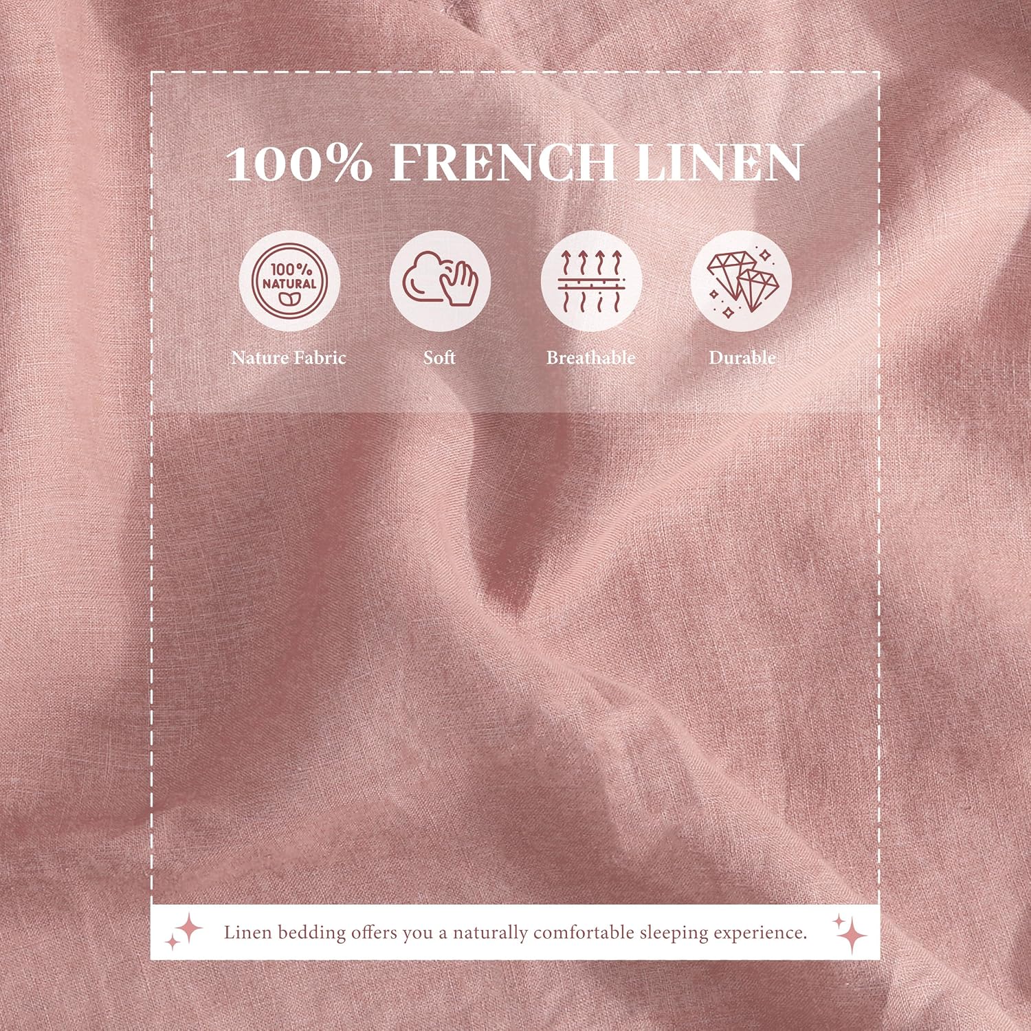 100% French Linen Sheets Set King Size-4Pcs Natural Washed Flax Bed Sheets Soft Breathable and Durable- 1 Flat Sheet 1 Fitted Sheet 2 Pillowcases (Pink, King)