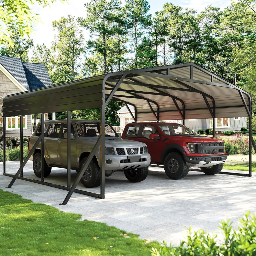 AirWire 20'x20' Heavy Duty Carport Canopy for 2 Car, Metal Car Port Garage with Galvanized Steel Roof and Reinforced Stable Triangle Frame Base, Large Car Tent Shelter for Car, Pickup, Tractor, Boat