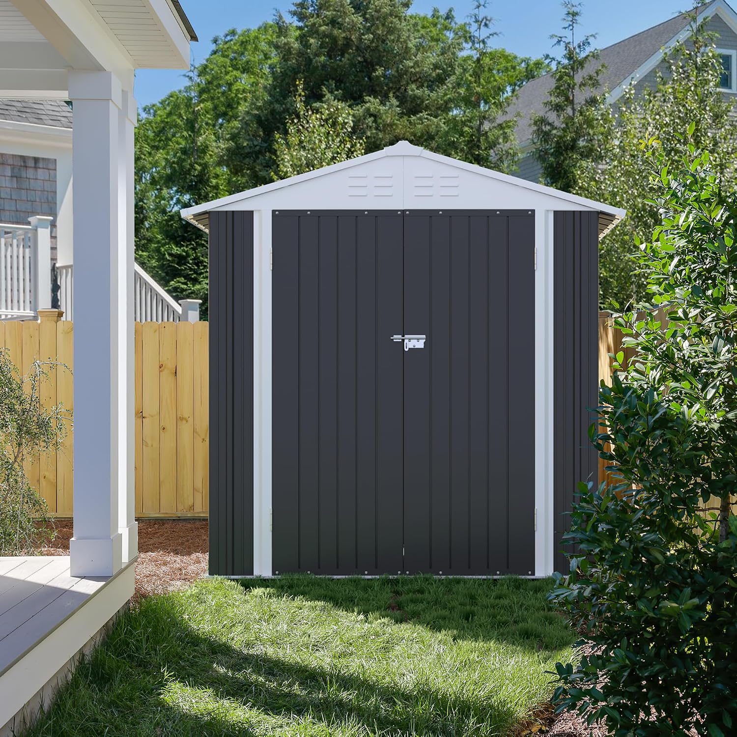 JUMMICO Metal Outdoor Storage Shed 6 x 4 FT Metal Shed with Lockable Door,Waterproof Garden Tool Shed Storage House for Backyard Patio Lawn,Grey