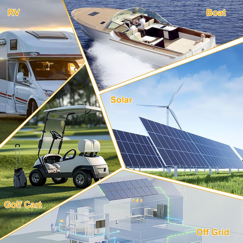 FLLYROWER 48V Lithium Battery 100AH With 150A Smart BMS and 16500 Deep Cycles 48V 100AH Lifepo4 Battery Grade A Cells for Marine Trolling Motor RV camping Solar Golf Cart Off-Grid