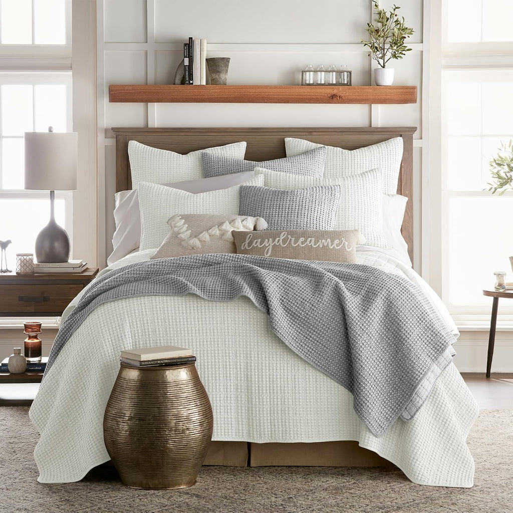 Levtex Home Mills Waffle Full/Queen Quilt Set (88x92in) with 2 Pillow Shams (26x20in) - Cream - Cotton Waffle Full/Queen Size Quilt Bedding Set - Lightweight, Soft, Pre-Washed