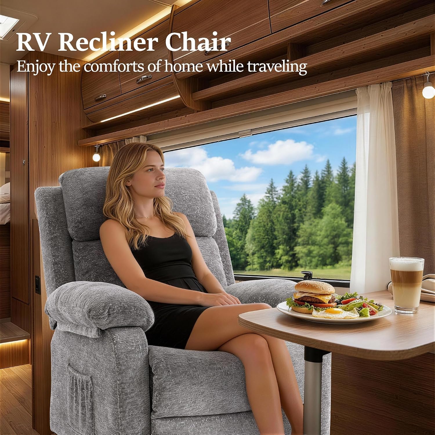 Korser Recliner Chair, Living Room Chairs for Adults, Padded Deep Seat Reading Chair with Side Pockets, Small Recliners for Small Spaces, Lounge Chair for Living Room, Bedroom, and RV (Chenille)