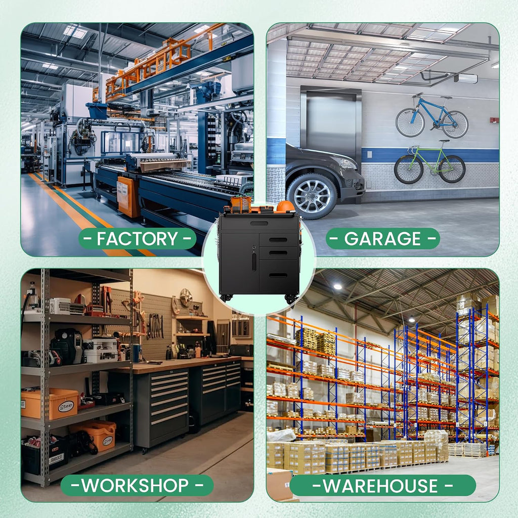 Garage Storage Cabinet,Metal Rolling Tool Cabinet with 2 Pegboard and 10 Hook,Heavy Duty Mechanics Tool Chest Storage for Workshop, Basement,Warehouse,Include Workbench Liner,Black