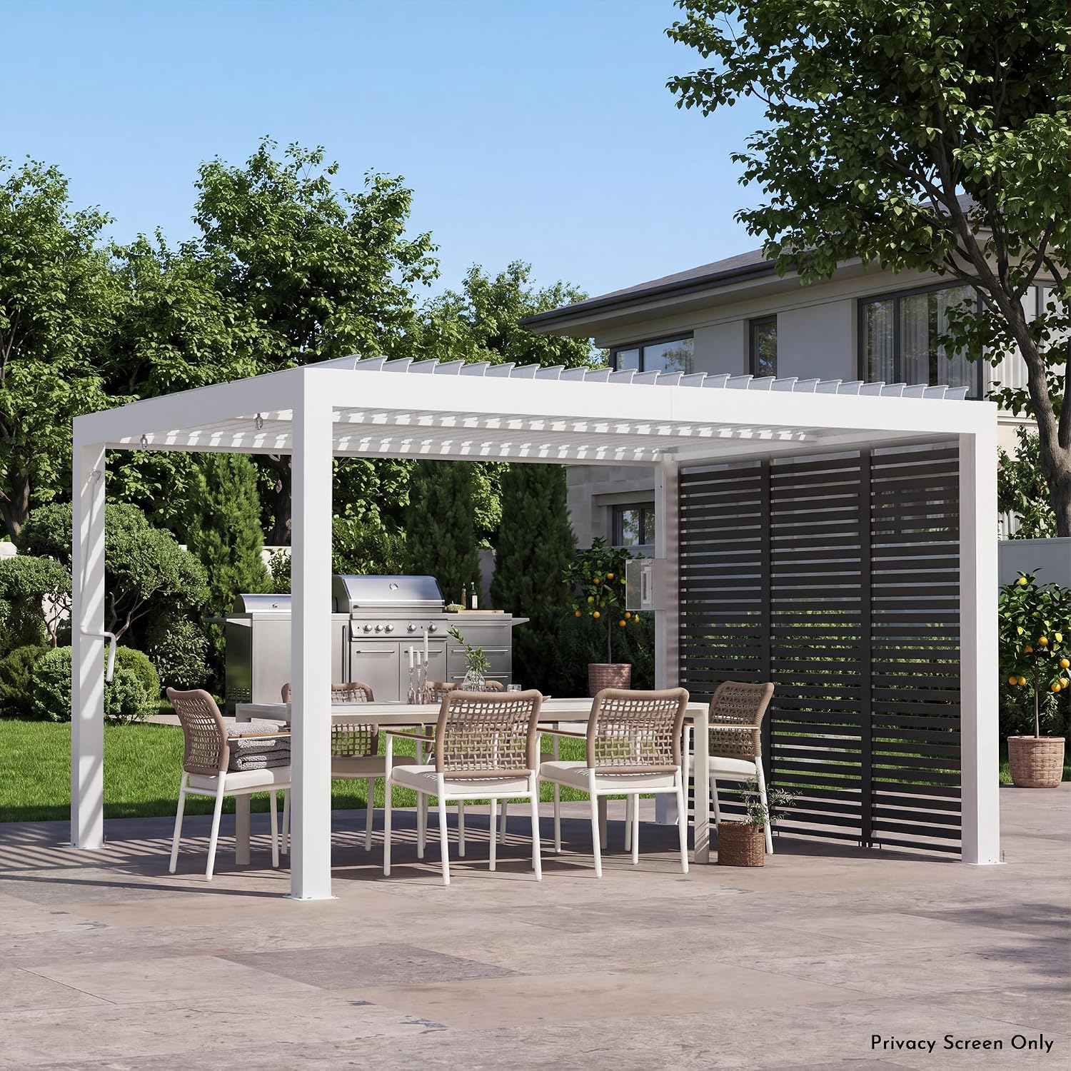 Modern Shade Pergola Accessories Privacy Screen 10 ft for Louvered Pergola, Galvanized Steel Shade Screen Privacy Shade Panels, Easy Installation Modular Pergola Screens for Patio, Backyard, Black