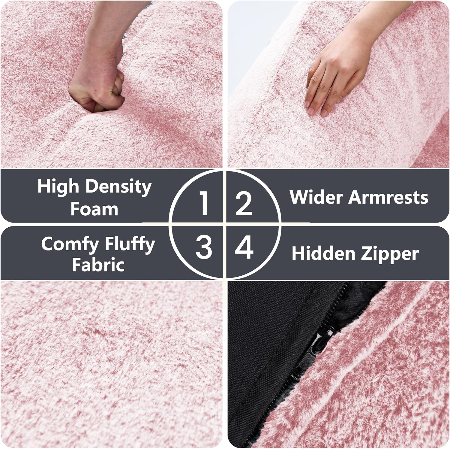 Bean Bag Chairs for Adults, Giant Beanbag Sofa Comfy Reading Chair, Oversized Bean Bag Chairs for Living Room Bedroom, Soft Faux Fur Fabric, 3.2FT, Pink, Plush