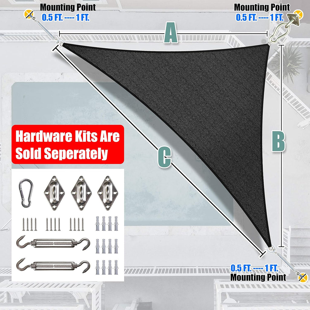 Amgo Custom Size 12' x 20' x 23.3' Black Right Triangle Sun Shade Sail UPF50+ AGTAPT22, Order to Make Canopy Awning, 95% UV Blockage, Water & Air Permeable, Commercial Standard (We Customize)