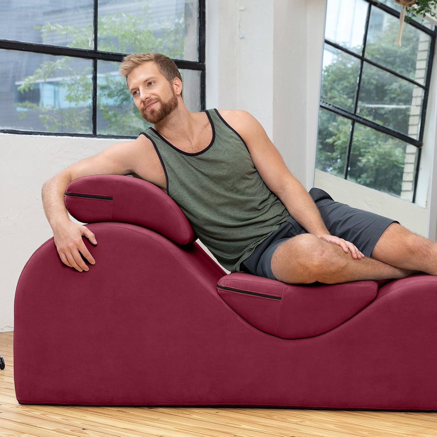 Avana Luvu Lounger - Chaise Lounge Chair for Yoga, Exercise, Massage - High Density Foam - Made in The USA - Red