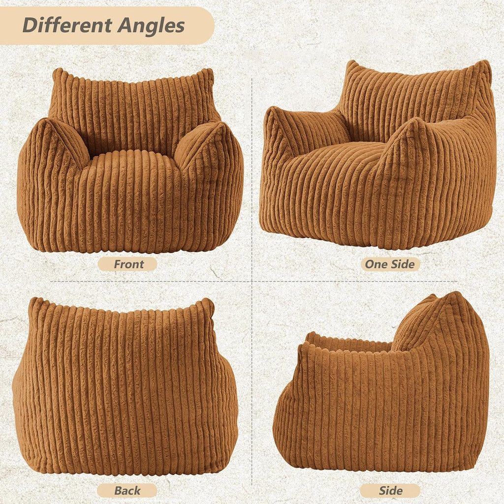 Achicsofar Giant Bean Bag Chairs for Adults Teens, Large Bean Bag Sofa Chairs with Filling Comfy Fuzzy BeanBag Chair with Armrests for Bedroom Living Room Reading (Brown, Medium)