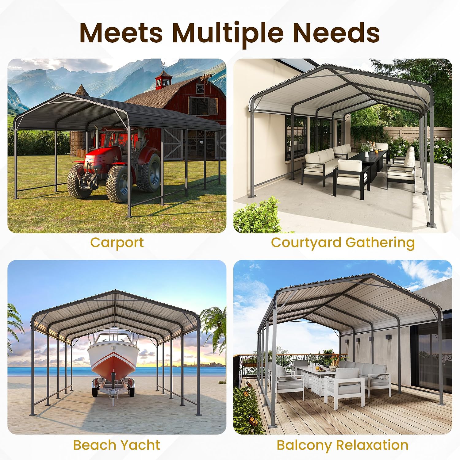 12x20FT Metal Carport, 335LBS Heavy Duty Carport Canopy with Galvanized Steel Roof, 40% Thicker Frame Metal Garage with Reinforced Base, All-Weather Outdoor Storage Car Port for Car, Camping