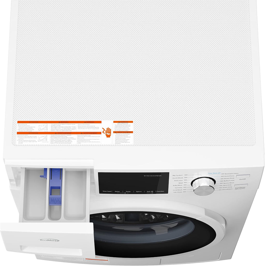 KoolMore 24' Front Load Washing Machine, 2.7 Cu. Ft., Space Saving Unit with 20-Minute Quick Wash, 12 Washing Cycles, Quiet Inverter Motor [White] [120V] (FLW-3CWH)