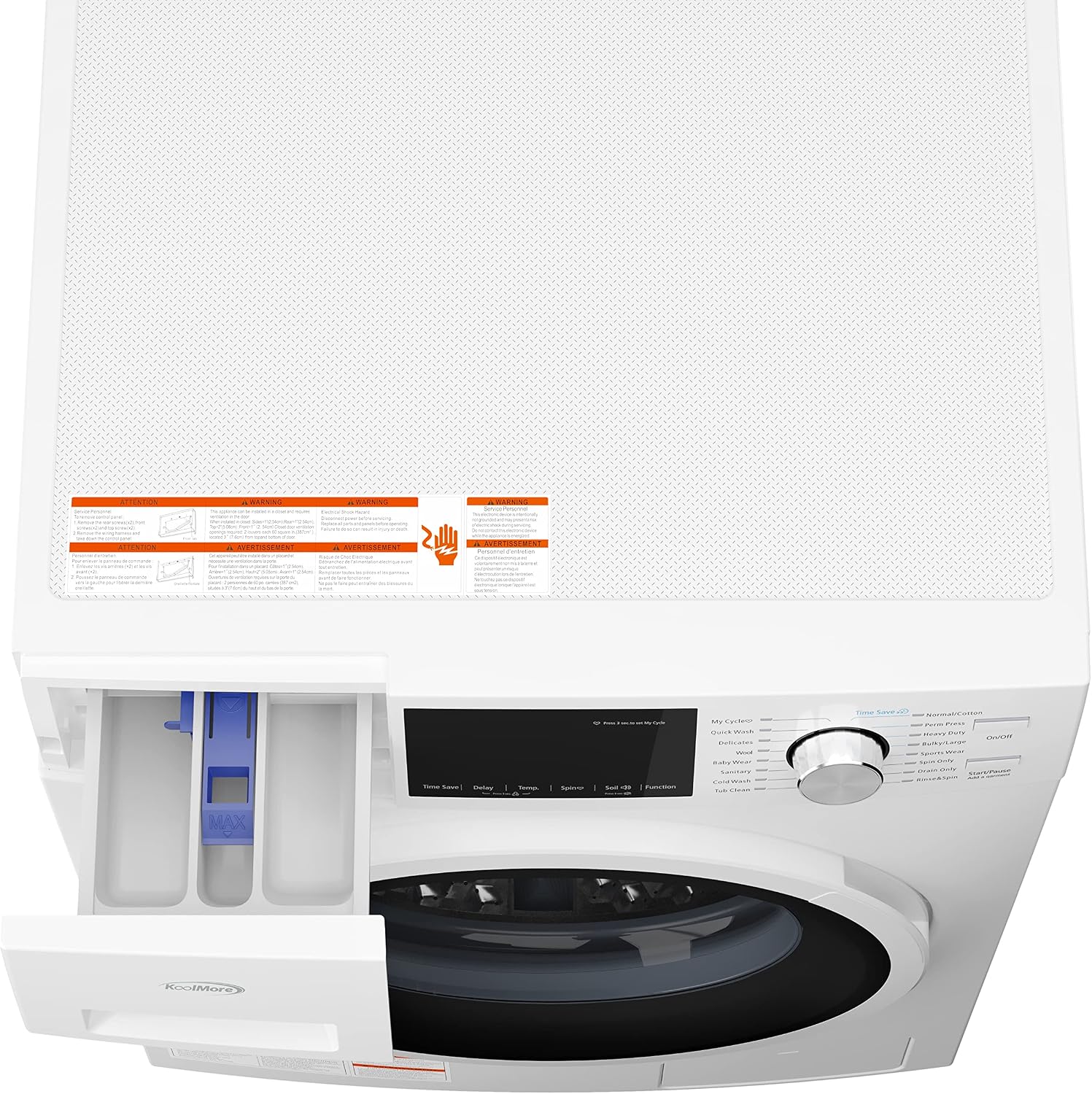 KoolMore 24' Front Load Washing Machine, 2.7 Cu. Ft., Space Saving Unit with 20-Minute Quick Wash, 12 Washing Cycles, Quiet Inverter Motor [White] [120V] (FLW-3CWH)