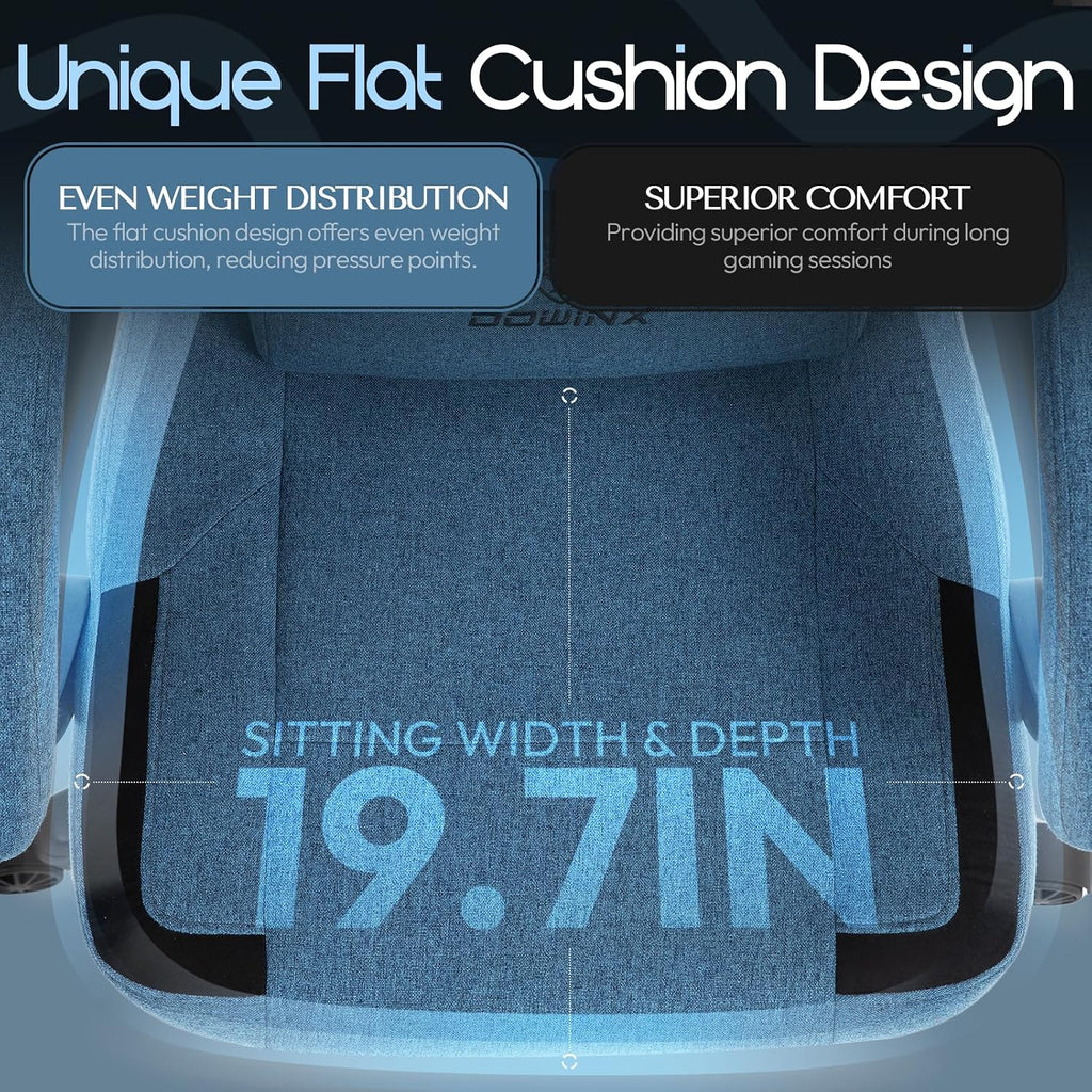 Dowinx Fabric Gaming Chair with Pocket Spring Cushion,Breathable Computer Chair with Massage Lumbar Support and Footrest,High Back Game Office Chair for Adult,Blue