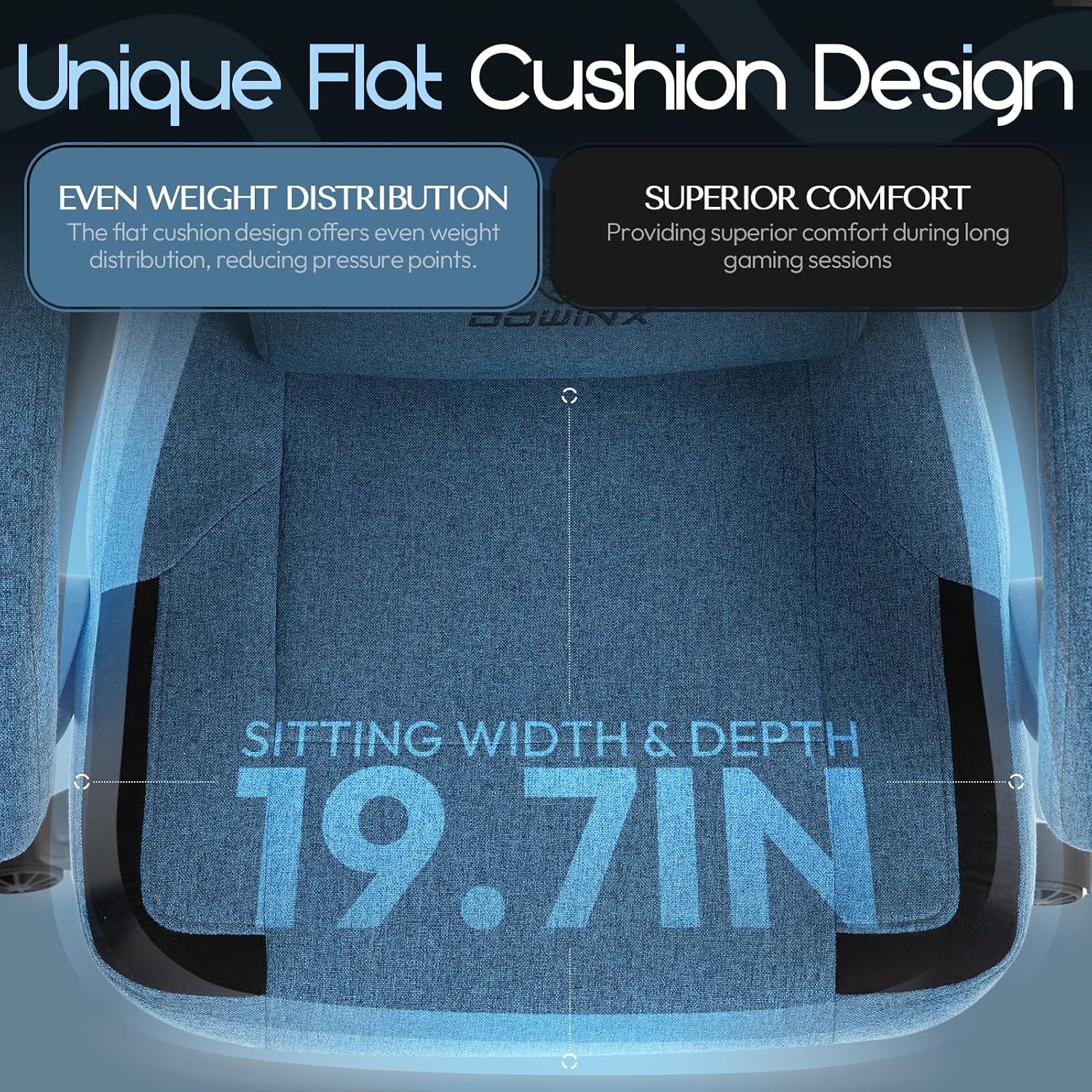 Dowinx Fabric Gaming Chair with Pocket Spring Cushion,Breathable Computer Chair with Massage Lumbar Support and Footrest,High Back Game Office Chair for Adult,Blue