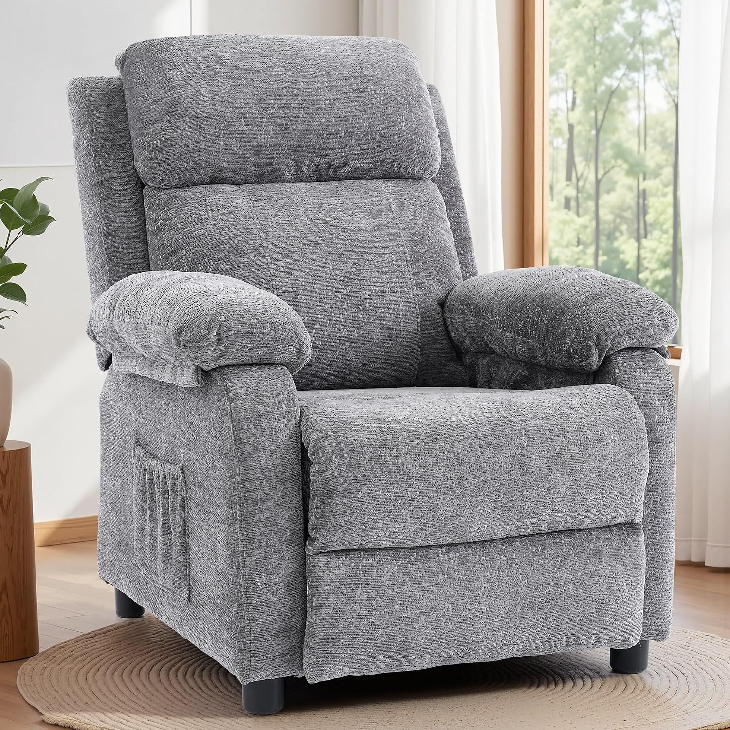 Korser Recliner Chair, Living Room Chairs for Adults, Padded Deep Seat Reading Chair with Side Pockets, Small Recliners for Small Spaces, Lounge Chair for Living Room, Bedroom, and RV (Chenille)