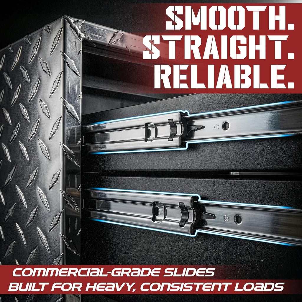 Truck Bed Tool Box with 5-Drawer Slides | Lockable Heavy-Duty Tool Chest Storage for Pickup, Jobsite & Side Trucks | 8-Inch Toolbox with Key (Silver Aluminum - T Handle)