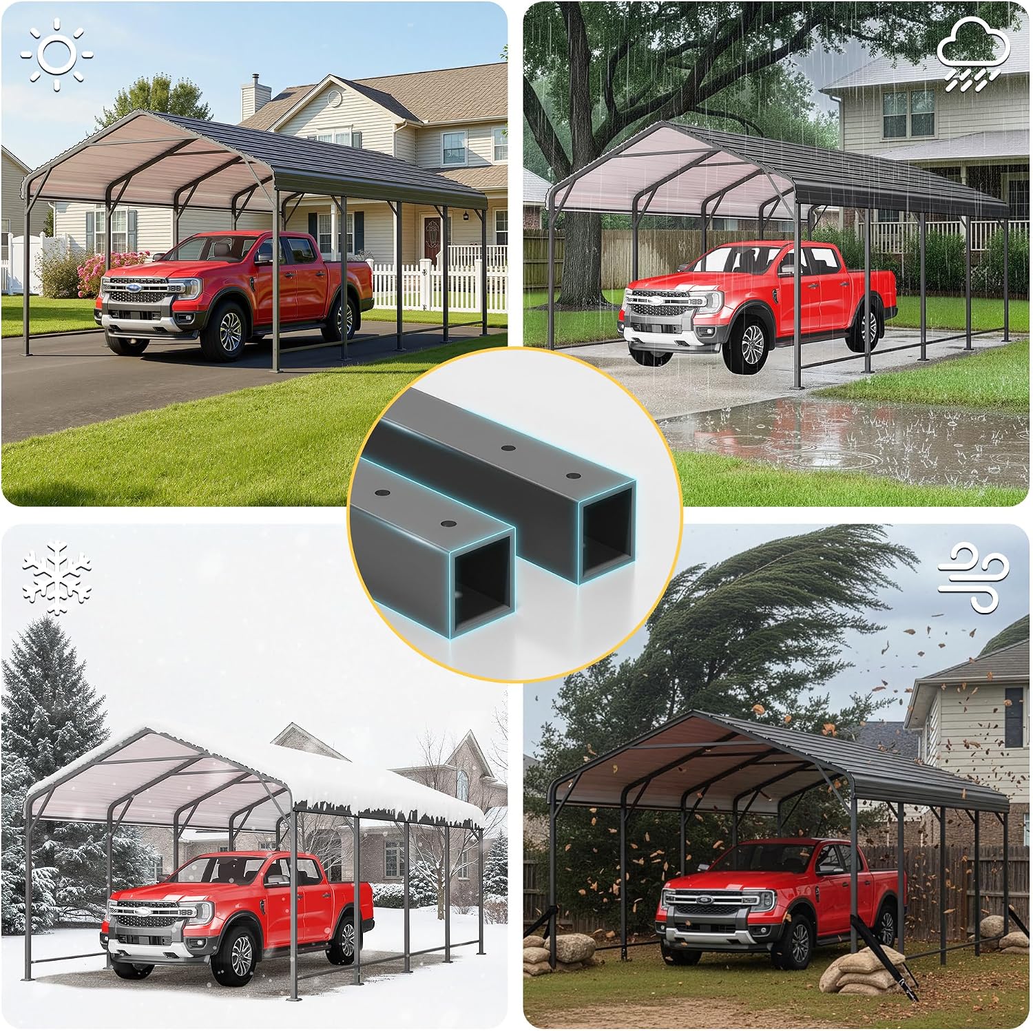 12x20FT Metal Carport, Heavy Duty Carport Canopy with Reinforced Frame and Base for All-Weather, Outdoor Garage Car Port for Pickup Trucks, Boats, Tractors or Party