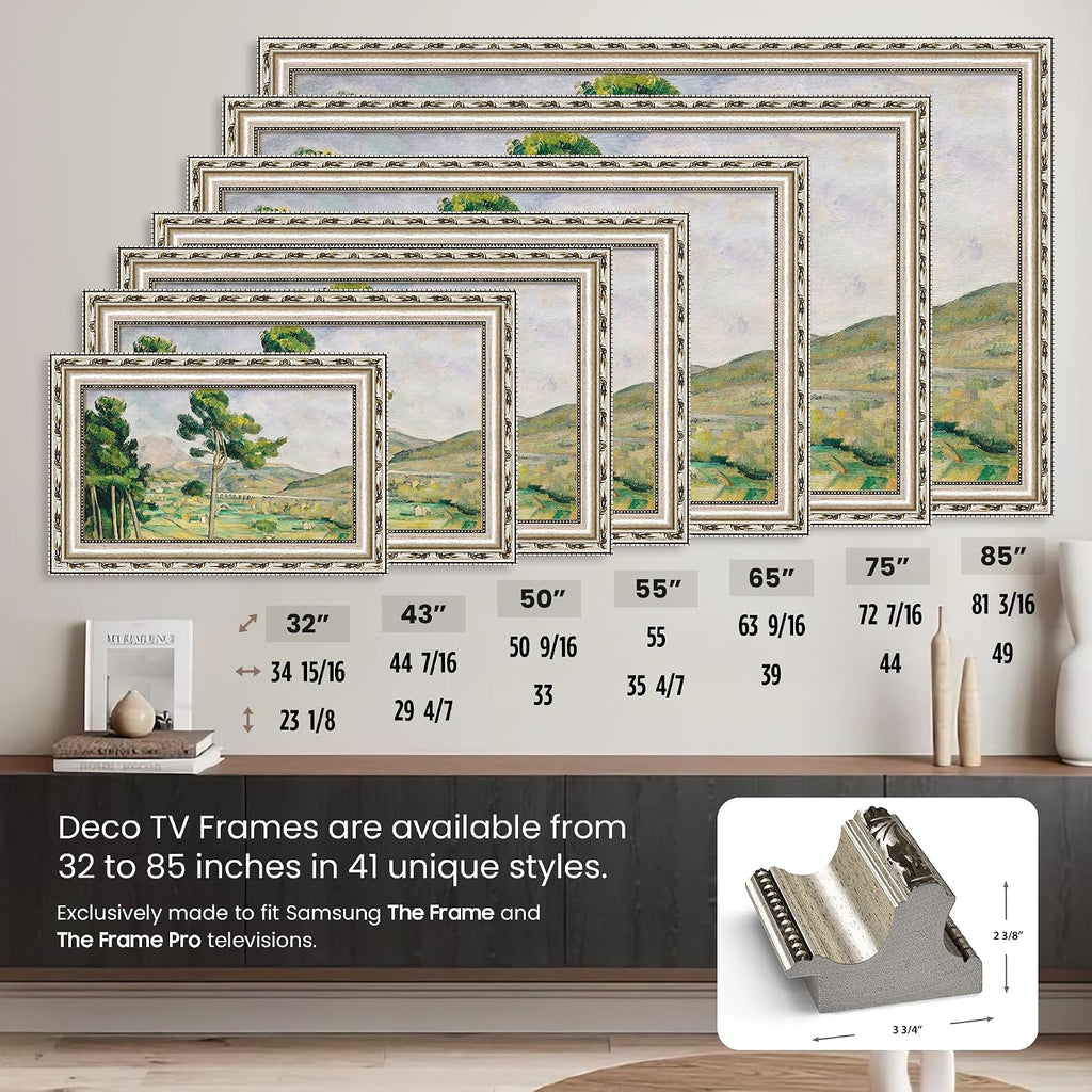 Ornate Silver 55' Premiere Deco TV Frame - Compatible ONLY with Samsung The Frame TVs (Fits 2021-2026, LS03A, LS03B, LS03C, LS03D, LS03FA)