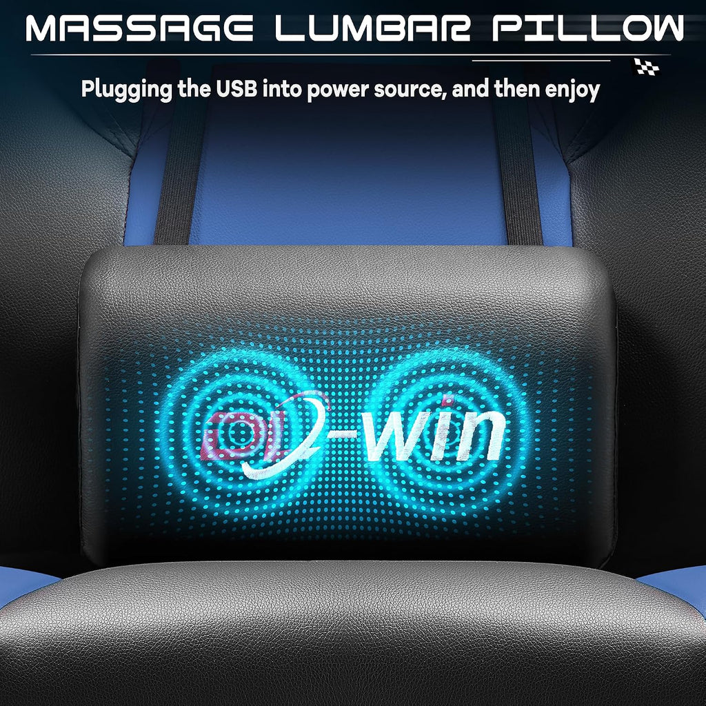 Gaming Chair with Footrest, Video Game Chair for Adults Ergonomic Big and Tall Computer Chair with Massage Lumbar, Height Adjustable, 360° Swivel Seat and Headrest (Blue)