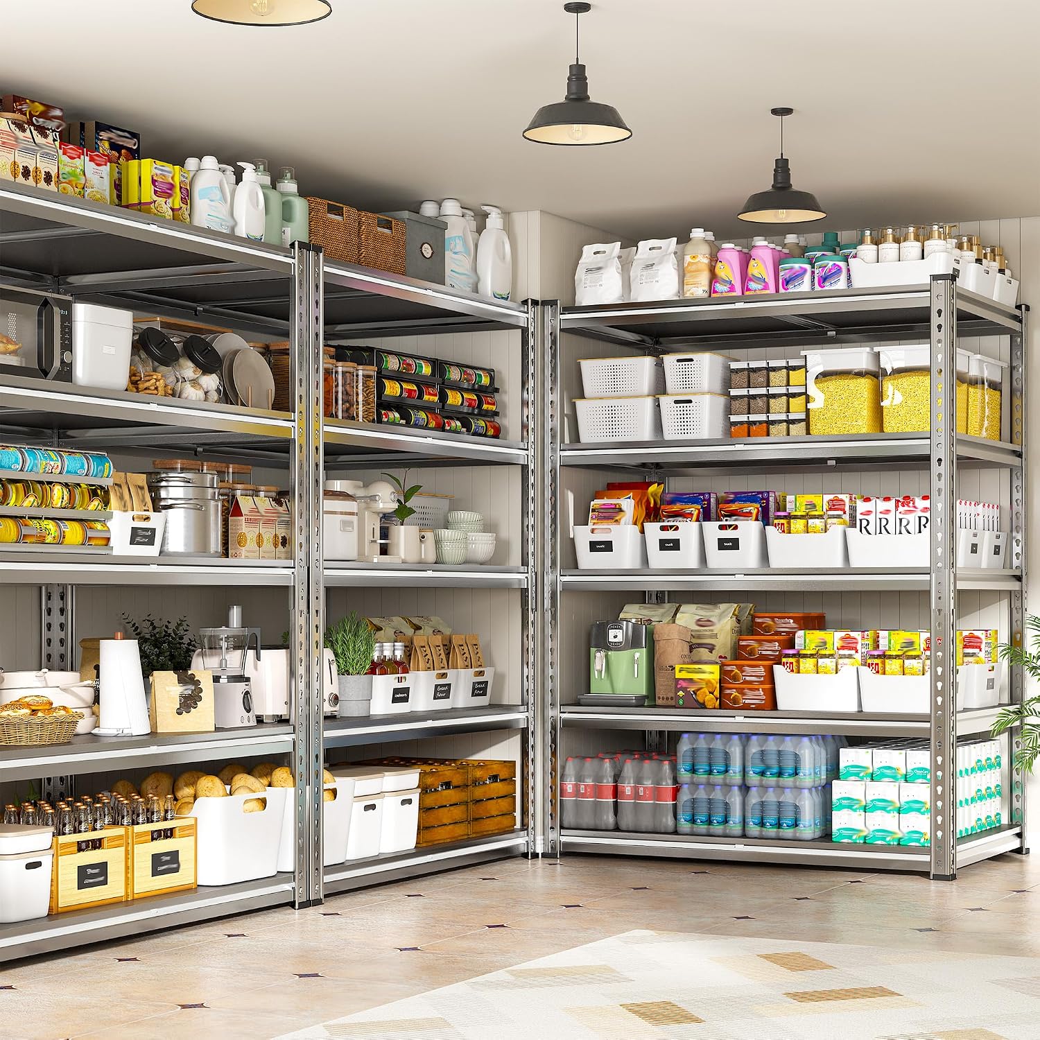 2200LBS Heavy Duty Storage Shelves, 5-Tier Adjustable Metal Shelving Unit with Waterproof PP Boards,Garage Storage Rack for Pantry Basement Warehouse,35'W x 16'D x 72'H,2 Pack Sliver Shelves